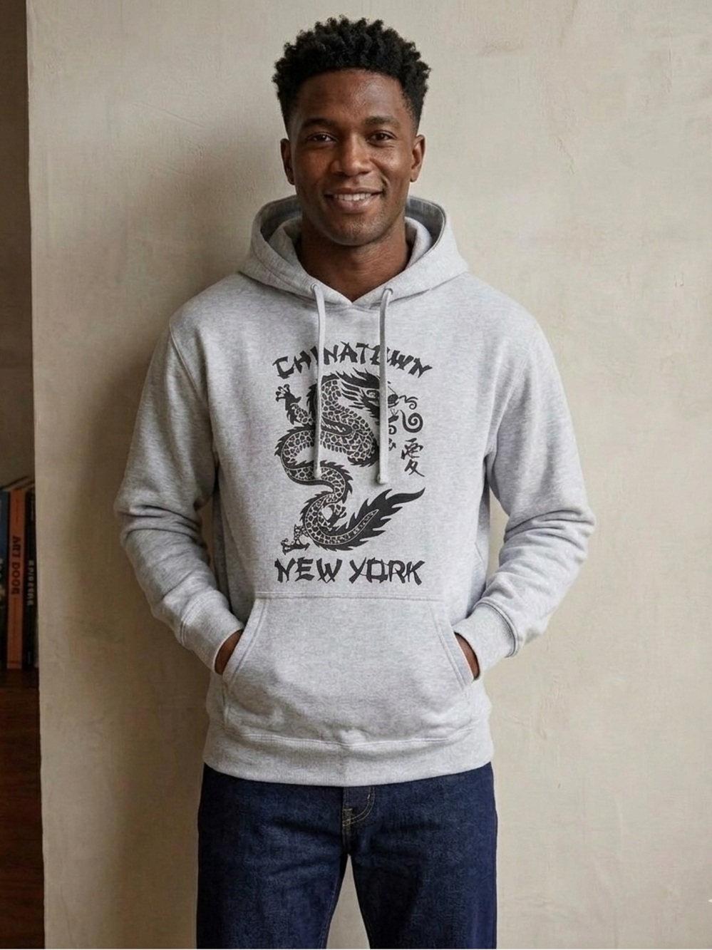 PARSA New York Chinatown Dragon Hoodie Gray Size L Excellent Condition